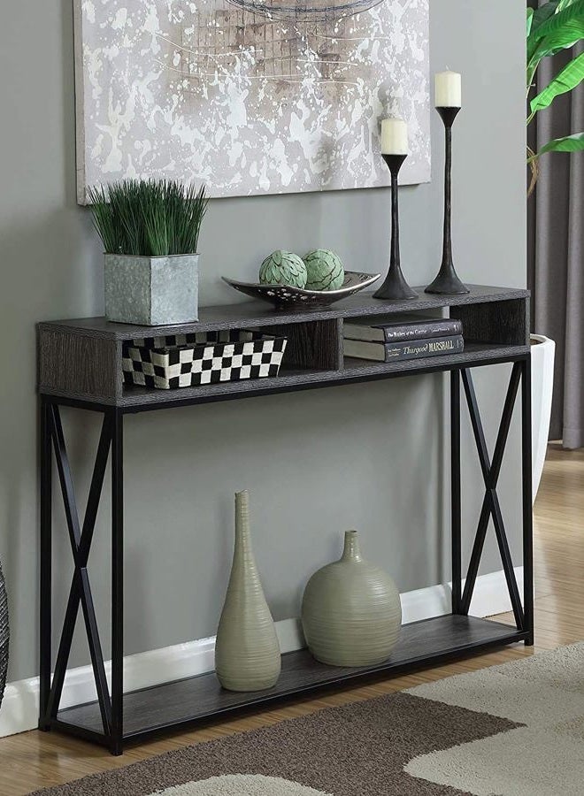 Convenience Concepts Tucson Deluxe 2 Tier Console Table, Weathered Gray / Black - Image 3