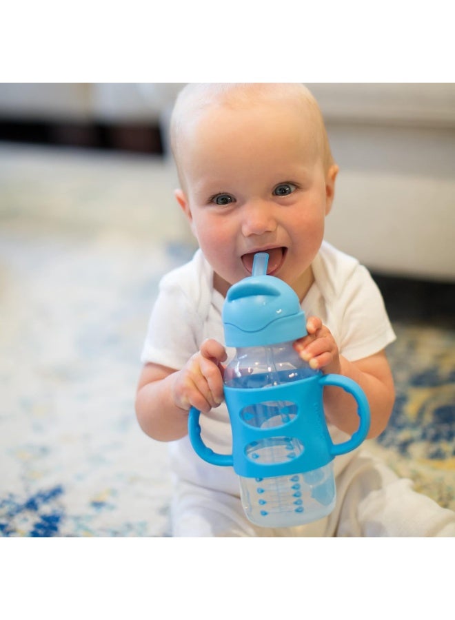 Dr. Brown's Dr. Brown's Milestones Wide-Neck Sippy Straw Bottle with 100% Silicone Handles and Weighted Straw, 9 oz/270 mL, Blue, 6m+  - Image 3