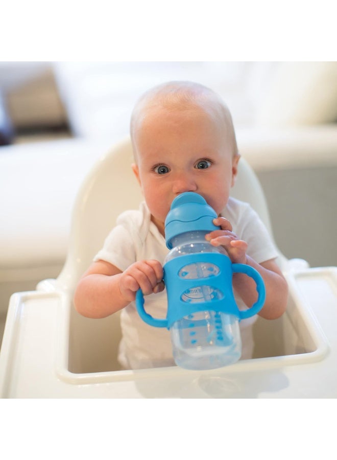 Dr. Brown's Dr. Brown's Milestones Wide-Neck Sippy Straw Bottle with 100% Silicone Handles and Weighted Straw, 9 oz/270 mL, Blue, 6m+  - Image 2
