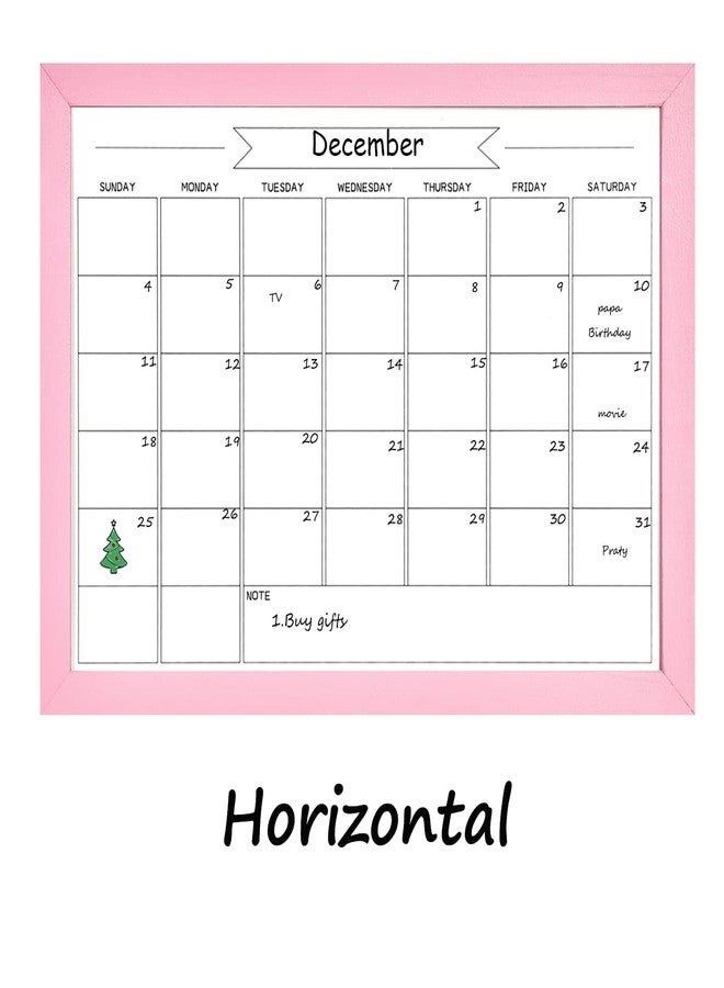 TORASO لوحة بيضاء قابلة للمسح الجاف للتقويم الشهري، مقاس 10.6 بوصة × 14.6 بوصة، لوحة بيضاء مغناطيسية صغيرة، لوحة معلقة للمكتب/المدرسة/المنزل، إطار من خشب الصنوبر الصلب (YL-Pink-2737-B) - Image 4