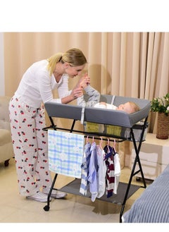XiuWoo Portable Baby Changing Table with Wheels and Storage Rack and Bag, Multifunctional Newborn Dressing for Clothes Massage  - Image 4
