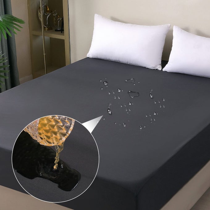WATERPROOF MATTRESS PROTECTOR QUEEN FITTED SHEET STYLE BREATHABLE MATTRESS COVER WITH DEEP POCKET FITS UP TO 18 MACHINE WASHABLE NOISELESS BED COVER FOR KIDS ADULTS PETS DARK GRAY 60 X 80