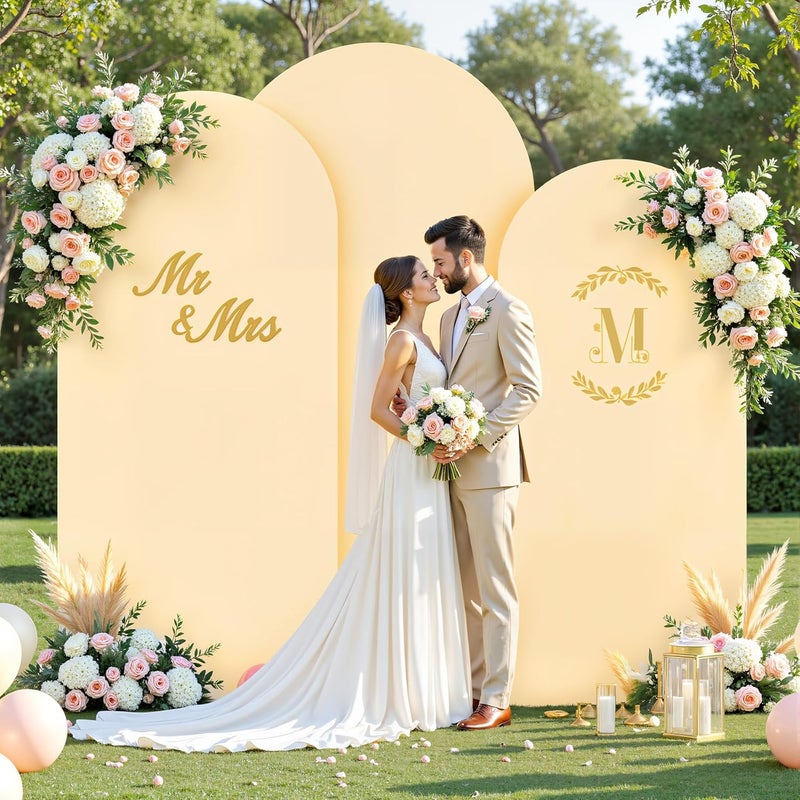 Suppromo Champagne Arch Covers 3 Set - 6.6FT, 7.2FT, 8FT Arch Backdrop Cover Spandex Fitted Wedding Arch Stand Covers for Bridal Shower Wedding Baby Shower Birthday Party Banquet Photo Background Decorations - Image 4