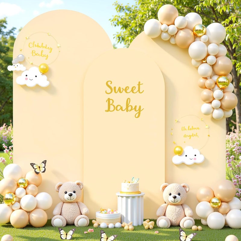 Suppromo Champagne Arch Covers 3 Set - 6.6FT, 7.2FT, 8FT Arch Backdrop Cover Spandex Fitted Wedding Arch Stand Covers for Bridal Shower Wedding Baby Shower Birthday Party Banquet Photo Background Decorations - Image 3