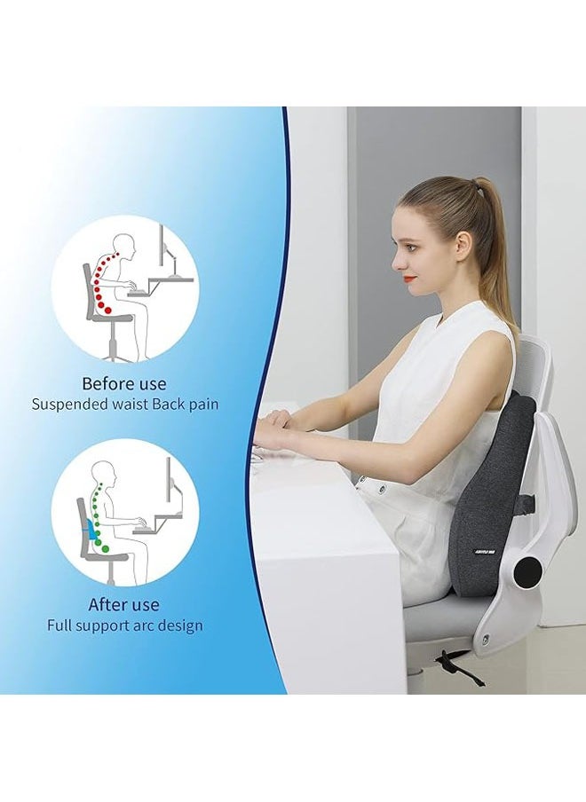 Arabest - Support Pillow for Office Chair, Memory Foam Ergonomic Orthopedic Backrest with Adjustable Straps, Back Pillows for Back Pain Relief, for Gaming Chair, Couch, Recliner (Dark gray) - Image 1