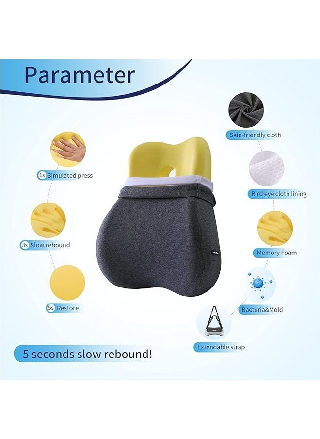 Arabest - Support Pillow for Office Chair, Memory Foam Ergonomic Orthopedic Backrest with Adjustable Straps, Back Pillows for Back Pain Relief, for Gaming Chair, Couch, Recliner (Dark gray) - Image 1