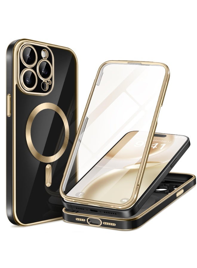 بيرفي جراب مغناطيسي لهاتف iPhone 15 Pro Max، متوافق مع Magsafe، واقي شاشة مدمج من الزجاج المقوى 9H وحماية كاملة للكاميرا، جراب هاتف مقاوم للصدمات مطلي بالكامل لهاتف 15 Pro Max، أسود - Image 1