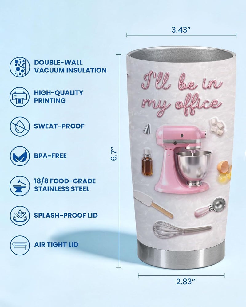 34HD Baking Tumbler 20oz Stainless Steel Insulated Coffee Travel Mug with Lid Birthday Gift Baking Lover Cup Kitchen Mixer Cupcake Pastry Dessert Theme for Women Bakers - Image 2