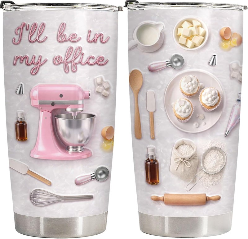 34HD Baking Tumbler 20oz Stainless Steel Insulated Coffee Travel Mug with Lid Birthday Gift Baking Lover Cup Kitchen Mixer Cupcake Pastry Dessert Theme for Women Bakers - Image 1