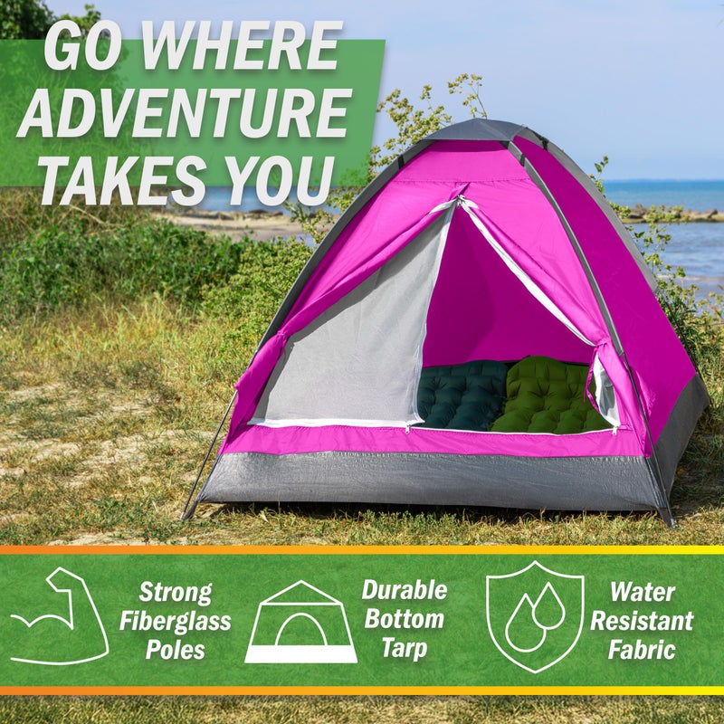 Wakeman 2 Person Camping Tent with Rain Fly and Carrying Bag - Lightweight Outdoor Tent for Backpacking, Hiking, or Beach Use by Wakeman Outdoors (Pink) - Image 3