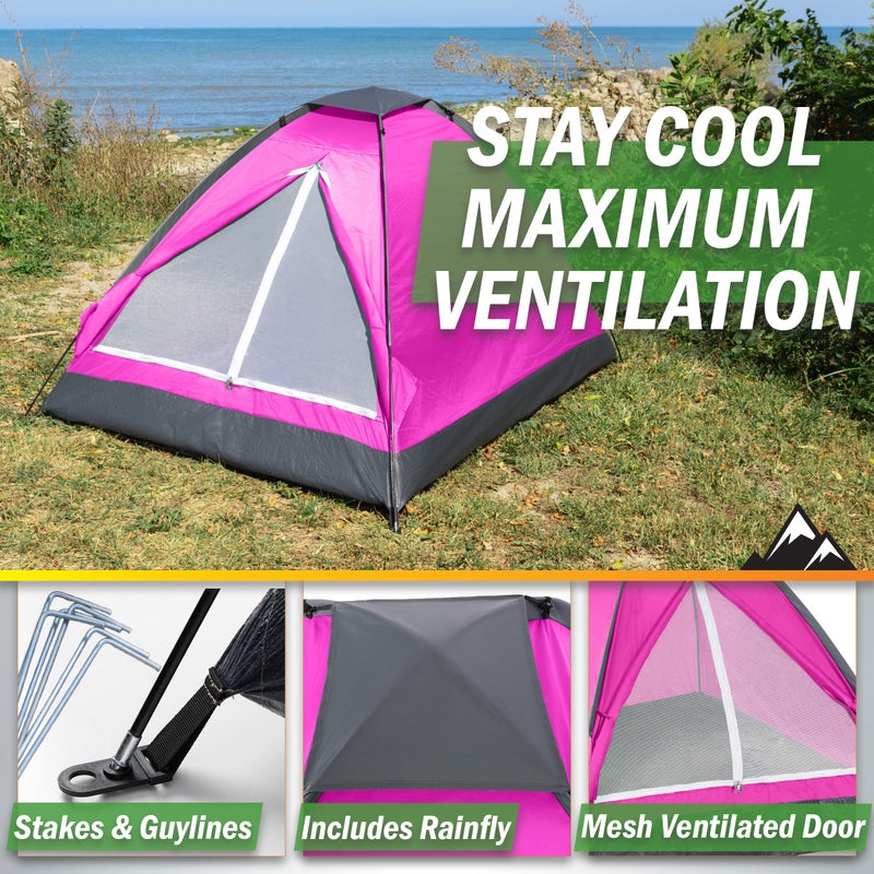 Wakeman 2 Person Camping Tent with Rain Fly and Carrying Bag - Lightweight Outdoor Tent for Backpacking, Hiking, or Beach Use by Wakeman Outdoors (Pink) - Image 4
