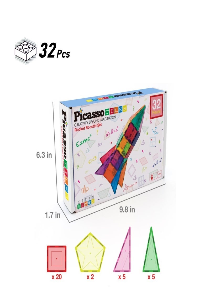 PicassoTiles PICASSO - MAGNETIC TILE ROCKET SHIP TOY - 32 PIECES - Image 1