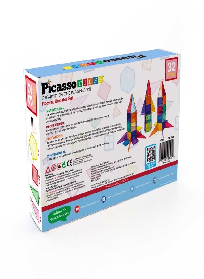 PicassoTiles PICASSO - MAGNETIC TILE ROCKET SHIP TOY - 32 PIECES - Image 3