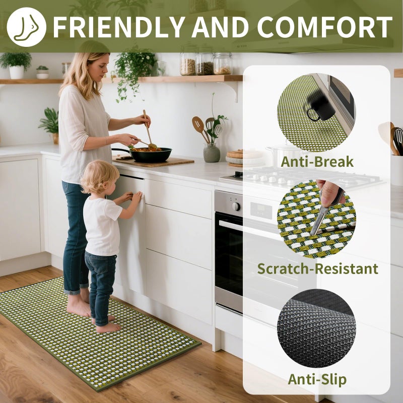 YDKGL Kitchen Mats for Floor, Super Absorbent Kitchen Rugs Non Slip Washable, Rubber Backing Soft Chenille Braided Kitchen Runner Rug Standing Mat Sink Mat, Easy to Clean, Green 17"x30" - Image 3