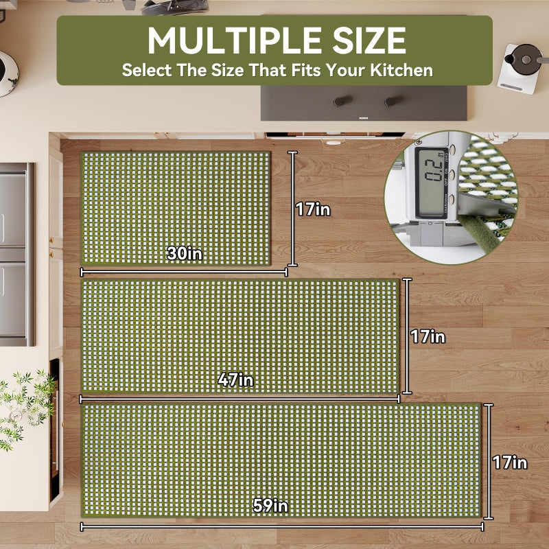 YDKGL Kitchen Mats for Floor, Super Absorbent Kitchen Rugs Non Slip Washable, Rubber Backing Soft Chenille Braided Kitchen Runner Rug Standing Mat Sink Mat, Easy to Clean, Green 17"x30" - Image 2