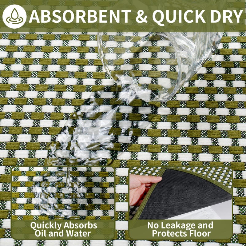 YDKGL Kitchen Mats for Floor, Super Absorbent Kitchen Rugs Non Slip Washable, Rubber Backing Soft Chenille Braided Kitchen Runner Rug Standing Mat Sink Mat, Easy to Clean, Green 17"x30" - Image 5