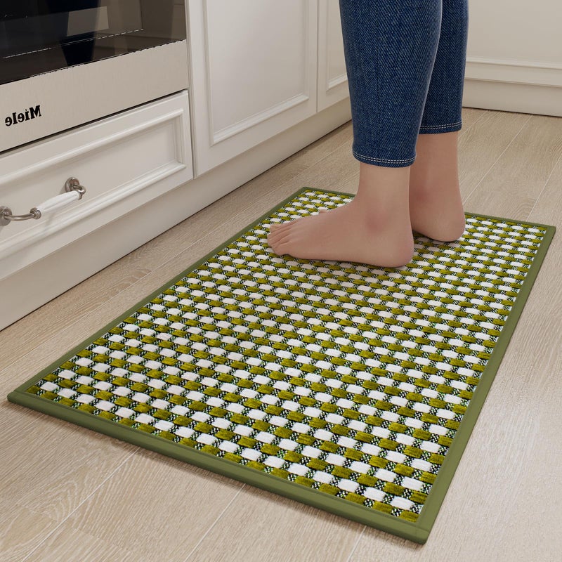 YDKGL Kitchen Mats for Floor, Super Absorbent Kitchen Rugs Non Slip Washable, Rubber Backing Soft Chenille Braided Kitchen Runner Rug Standing Mat Sink Mat, Easy to Clean, Green 17"x30" - Image 1