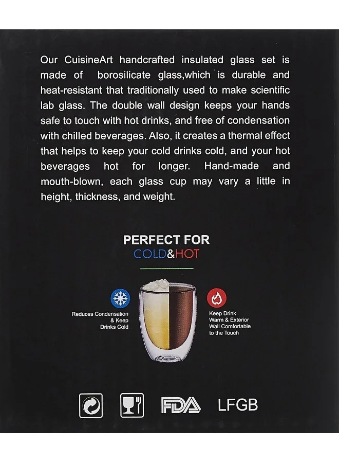 Cuisine Art Clear Expresso Coffee Cups, Insulated Coffee Mugs, Heat-Resistant Double Wall Glass Cups, Tea Whiskey Mug, Coffee Mug, 250Ml - 5Pieces Set