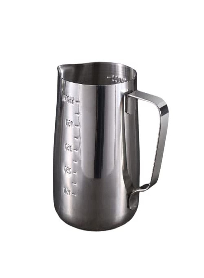 SYGA Milk Frother Jug Stainless Steel Milk Frothing Pitcher Coffee Cappuccino Latte Art Frothing Pitcher Barista Milk Jug Measuring Cup with Scale- Silver, 600ml - Image 1