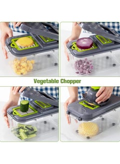 Arabest Vegetable Slicer Onion Chopper, 22 in 1 Vegetable and Fruit Slicer with 14 Stainless Steel Blades, Adjustable Vegetable Cutter with Drain Rack Storage Container, Food Chopper Kitchen Gadget  - Image 3