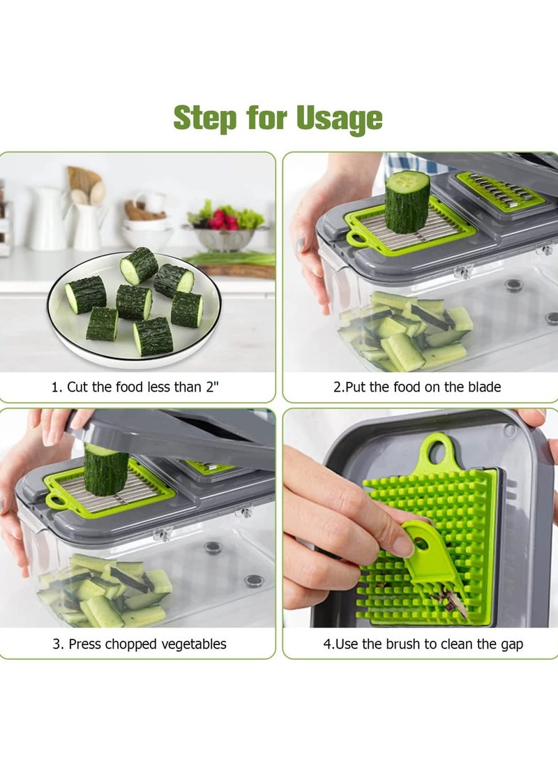 Arabest Vegetable Slicer Onion Chopper, 22 in 1 Vegetable and Fruit Slicer with 14 Stainless Steel Blades, Adjustable Vegetable Cutter with Drain Rack Storage Container, Food Chopper Kitchen Gadget  - Image 4