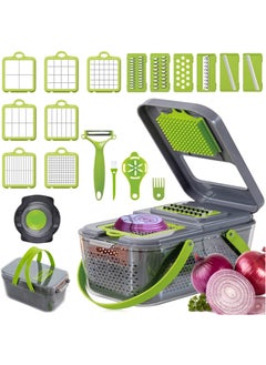 Arabest Vegetable Slicer Onion Chopper, 22 in 1 Vegetable and Fruit Slicer with 14 Stainless Steel Blades, Adjustable Vegetable Cutter with Drain Rack Storage Container, Food Chopper Kitchen Gadget  - Image 1