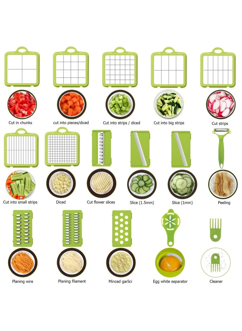 Arabest Vegetable Slicer Onion Chopper, 22 in 1 Vegetable and Fruit Slicer with 14 Stainless Steel Blades, Adjustable Vegetable Cutter with Drain Rack Storage Container, Food Chopper Kitchen Gadget  - Image 2