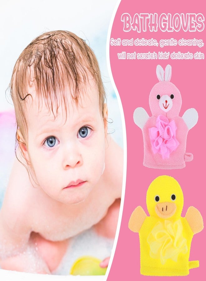 Wanmu Bath Gloves Loofah for Kids, 2 Pcs Toddler Shower Sponges Body Scrubber, Cartoon Exfoliating Gloves, Cute Animal Washcloths Gloves for Body and Face Easy Lather (Yellow Duck and Pink Rabbit - Image 5