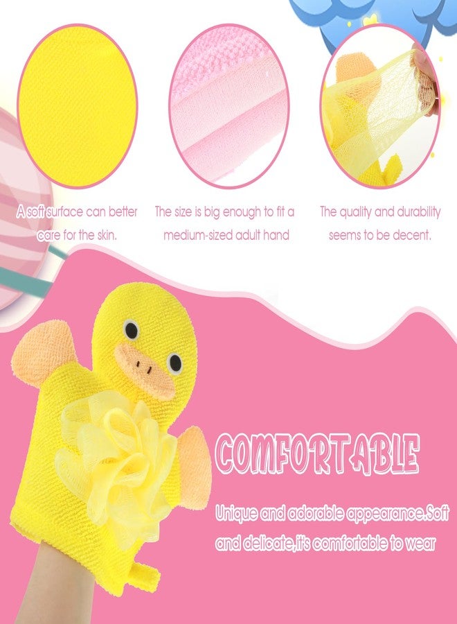 Wanmu Bath Gloves Loofah for Kids, 2 Pcs Toddler Shower Sponges Body Scrubber, Cartoon Exfoliating Gloves, Cute Animal Washcloths Gloves for Body and Face Easy Lather (Yellow Duck and Pink Rabbit - Image 3