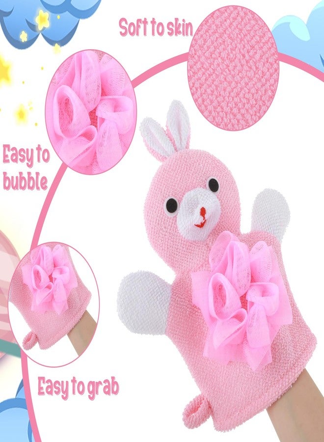 Wanmu Bath Gloves Loofah for Kids, 2 Pcs Toddler Shower Sponges Body Scrubber, Cartoon Exfoliating Gloves, Cute Animal Washcloths Gloves for Body and Face Easy Lather (Yellow Duck and Pink Rabbit - Image 4