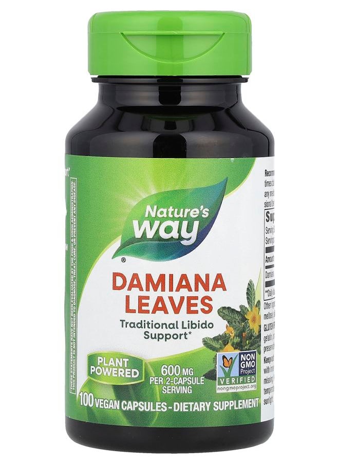 Nature's Damiana Leaves 600 mg 100 Vegan Capsules (300 mg per Capsule) 