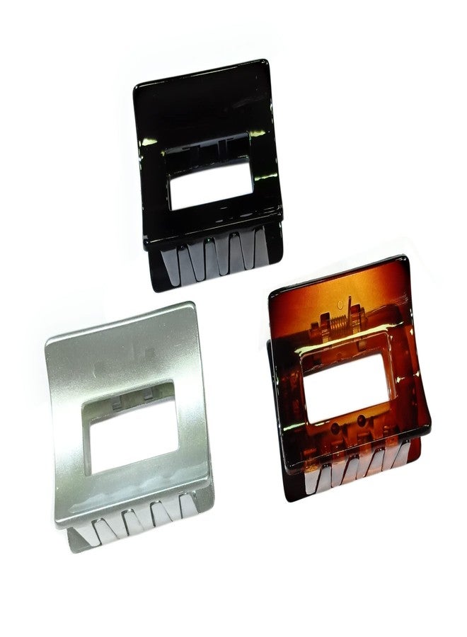FAIRYTALE Square Korean Black/Brown/Silver Hair Claw Hair Clutcher/Clip. Set Of 3. Size Medium 5 cm. - Image 1