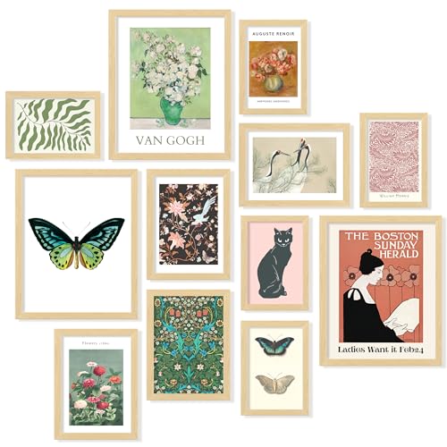 97 Decor Eclectic Wall Art FRAMED Vintage Boho Wall Decor Trendy Boho Prints For Wall Framed Gallery Wall Art Set Dorm Posters For Room Aesthetic Pictures Maximalist Decorations For Home BEIGE FRAME - Image 1