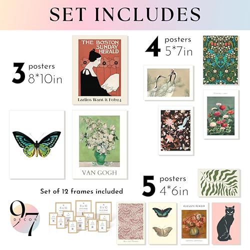 97 Decor Eclectic Wall Art FRAMED Vintage Boho Wall Decor Trendy Boho Prints For Wall Framed Gallery Wall Art Set Dorm Posters For Room Aesthetic Pictures Maximalist Decorations For Home BEIGE FRAME - Image 3