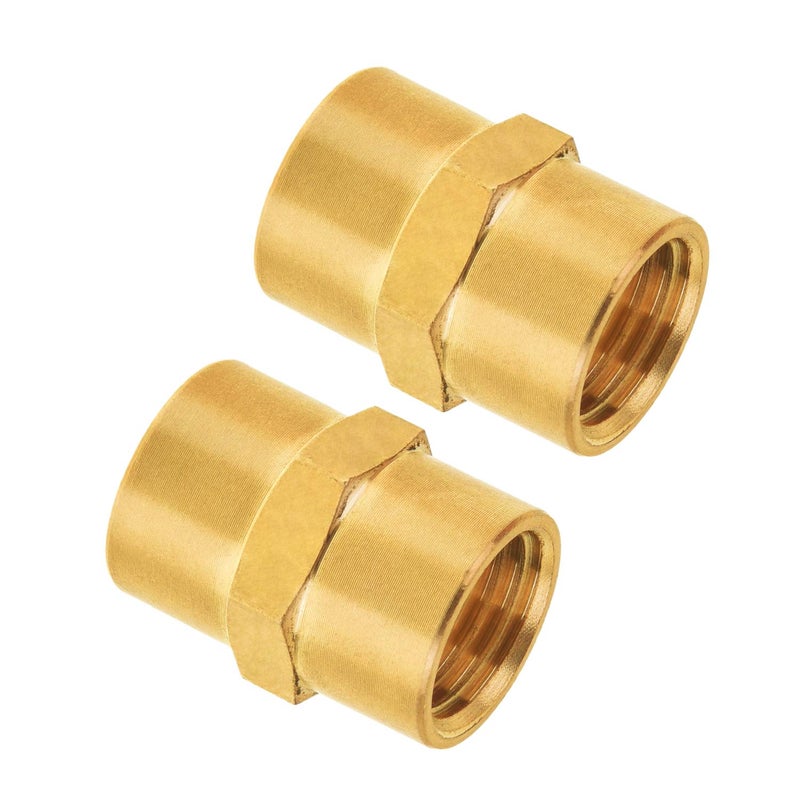 SUNGATOR 14 Inch Female Hex Couplings 14 NPT Female Brass Hex Nipple Adapters 14 Brass Pipe Extension Fittings for Air Line Oil Spigot Gas 2 Pack