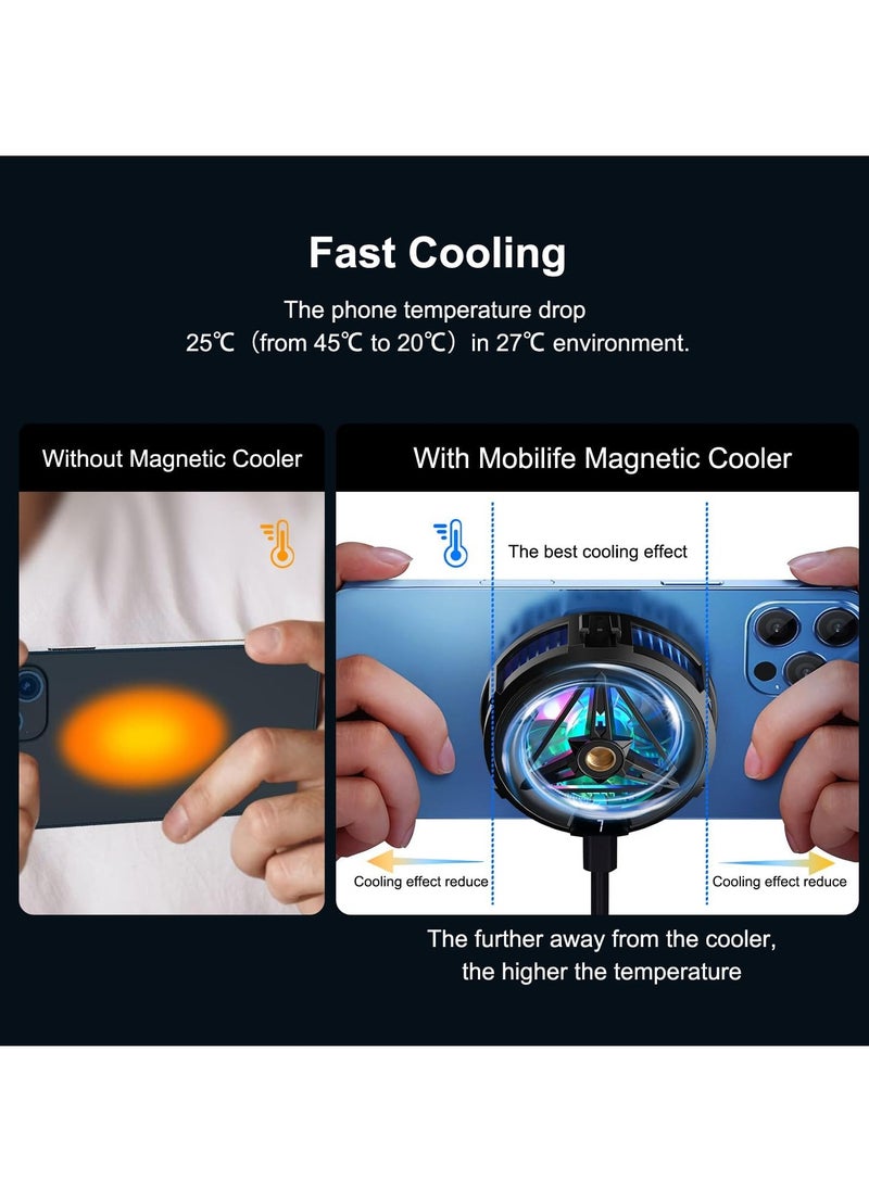 Xkimos Mobile phone iPad cooler Magnetic suction and magnetic back clip dual-purpose semiconductor heat sink, noiseless mobile phone cooling fan with temperature display, suitable for games/iPad/iPhone/Android smart phones  - Image 2