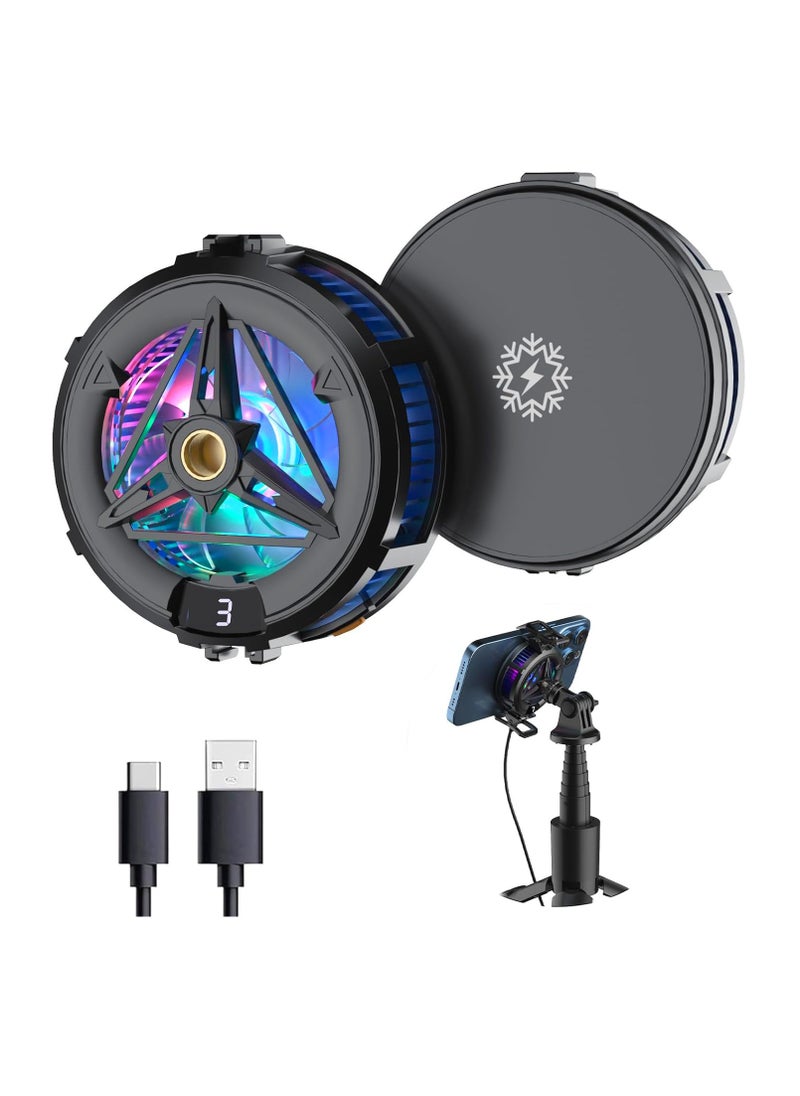 Xkimos Mobile phone iPad cooler Magnetic suction and magnetic back clip dual-purpose semiconductor heat sink, noiseless mobile phone cooling fan with temperature display, suitable for games/iPad/iPhone/Android smart phones  - Image 1
