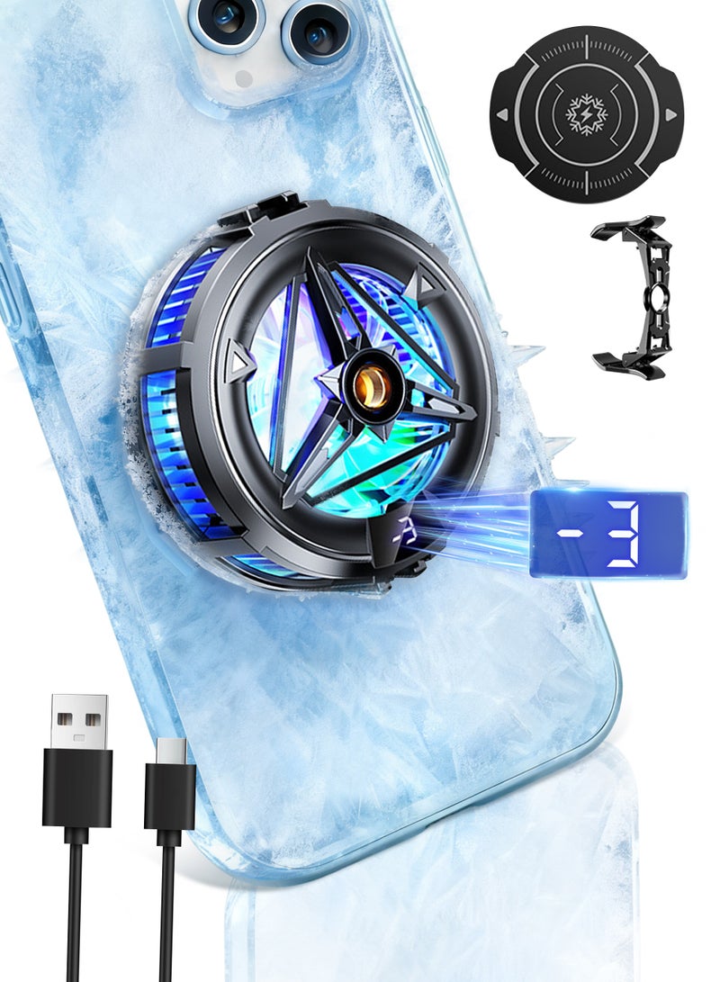 اكسيموس مبرد جوال،مبرد هاتف،مروحه تبريد الجوال،مبرد ايباد،مبرد جوال ايفون، مشبك خلفي مغناطيسي مروحة تبريد مزدوجة الأغراض للهاتف، شاشة رقمية لدرجة الحرارة، مروحة تبريد للجوال بدون ضوضاء للعب ألعاب Tiktok للهواتف الذكية العالمية iPhone/Android - Image 1