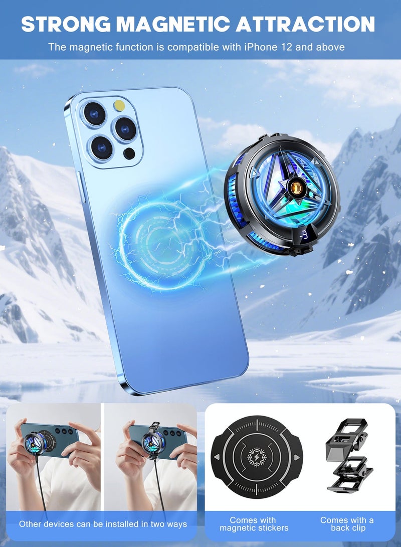 اكسيموس مبرد جوال،مبرد هاتف،مروحه تبريد الجوال،مبرد ايباد،مبرد جوال ايفون، مشبك خلفي مغناطيسي مروحة تبريد مزدوجة الأغراض للهاتف، شاشة رقمية لدرجة الحرارة، مروحة تبريد للجوال بدون ضوضاء للعب ألعاب Tiktok للهواتف الذكية العالمية iPhone/Android - Image 2