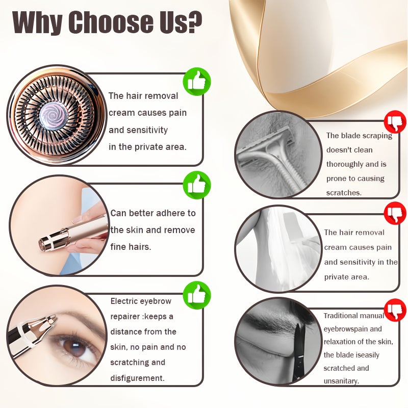 روز جولدن أداة تشذيب الحواجب وجهاز إزالة شعر الوجه للنساء 2 في 1 قابلة للشحن عبر USB مع ضوء LED - Image 3