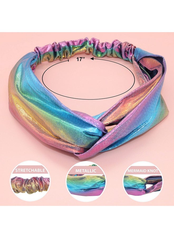 FROG SAC 6 Mermaid Knotted Headbands For Girls Little Girl Hair Accessories Kids Knot Headwraps Criss Cross Tie Dye Head Bands Headband Party Favors Cute Turban Hairbands Metallic Hair Bands  - Image 5