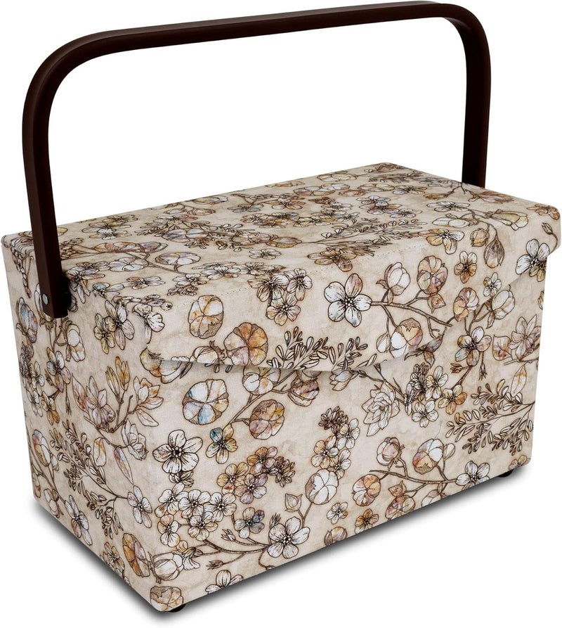 Dritz Medium Sewing Basket with Zippered Case, Neutral Floral - Image 2