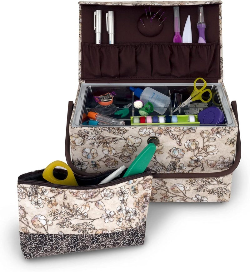 Dritz Medium Sewing Basket with Zippered Case, Neutral Floral - Image 5