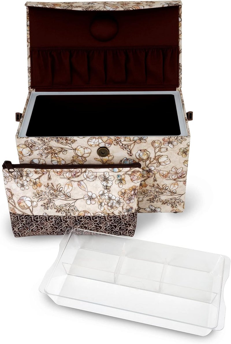 Dritz Medium Sewing Basket with Zippered Case, Neutral Floral - Image 4