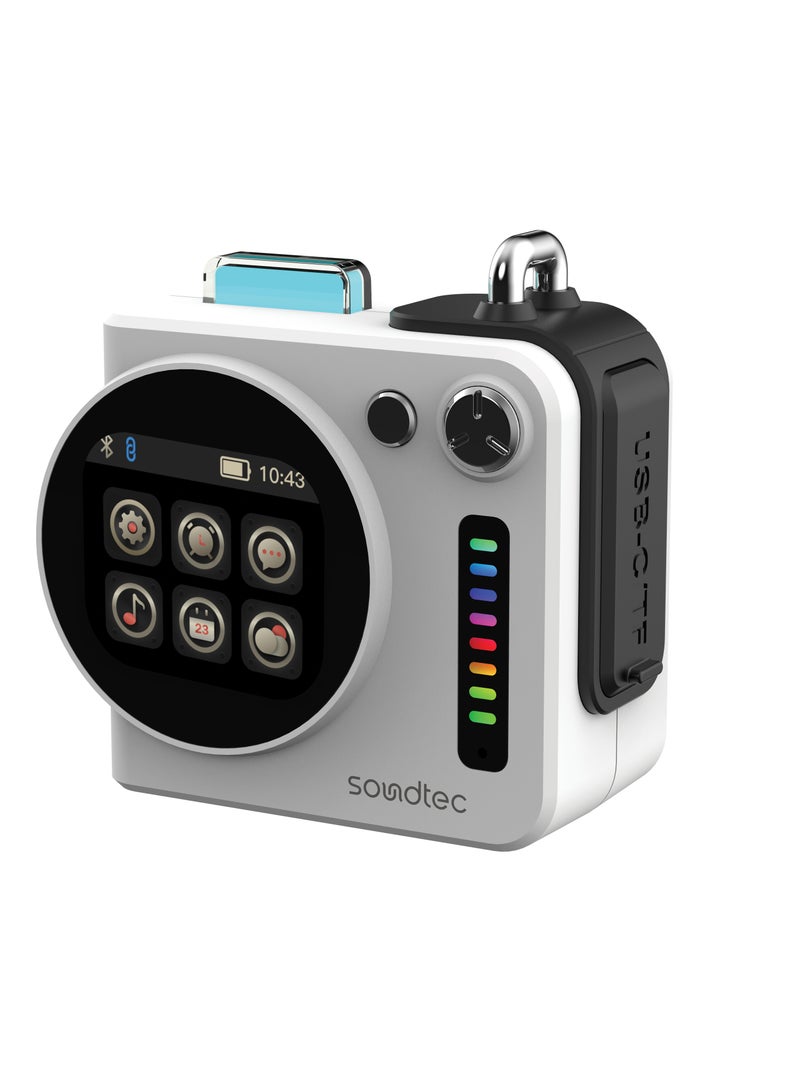 porodo Soundtec VIBEGO Mini RGB Speaker with Touch Display and Micro SD Slot / Portable Speaker / Mini Speaker with 2000mAh Battery / 15M Working Distance - White - Image 1