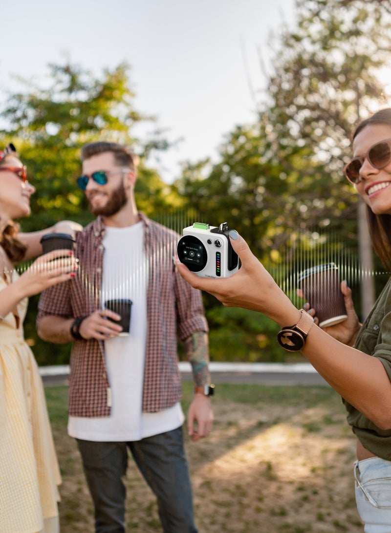 porodo Soundtec VIBEGO Mini RGB Speaker with Touch Display and Micro SD Slot / Portable Speaker / Mini Speaker with 2000mAh Battery / 15M Working Distance - White - Image 2