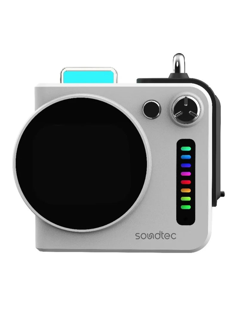 porodo Soundtec VIBEGO Mini RGB Speaker with Touch Display and Micro SD Slot / Portable Speaker / Mini Speaker with 2000mAh Battery / 15M Working Distance - White - Image 3