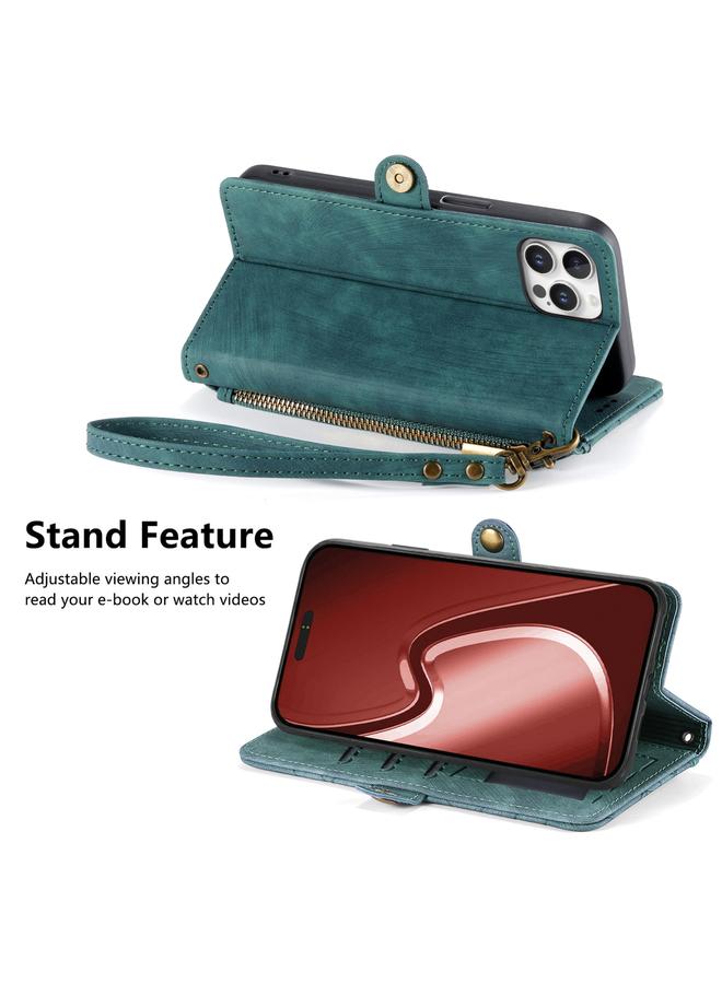 S-TOP Case For iPhone 16 Pro Geometric Zipper Wallet Side Buckle Leather Phone Case - Image 4