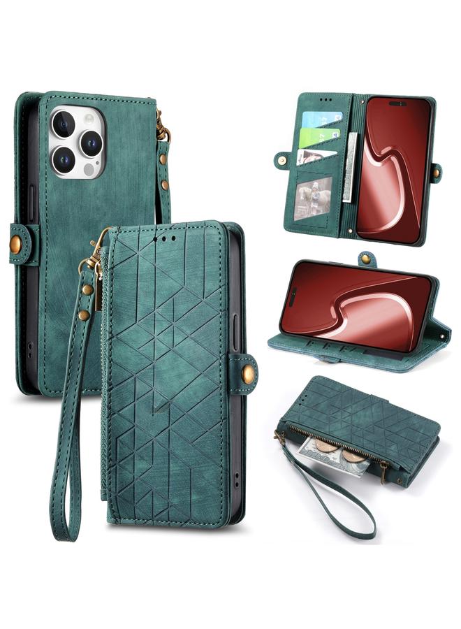 S-TOP Case For iPhone 16 Pro Geometric Zipper Wallet Side Buckle Leather Phone Case - Image 1
