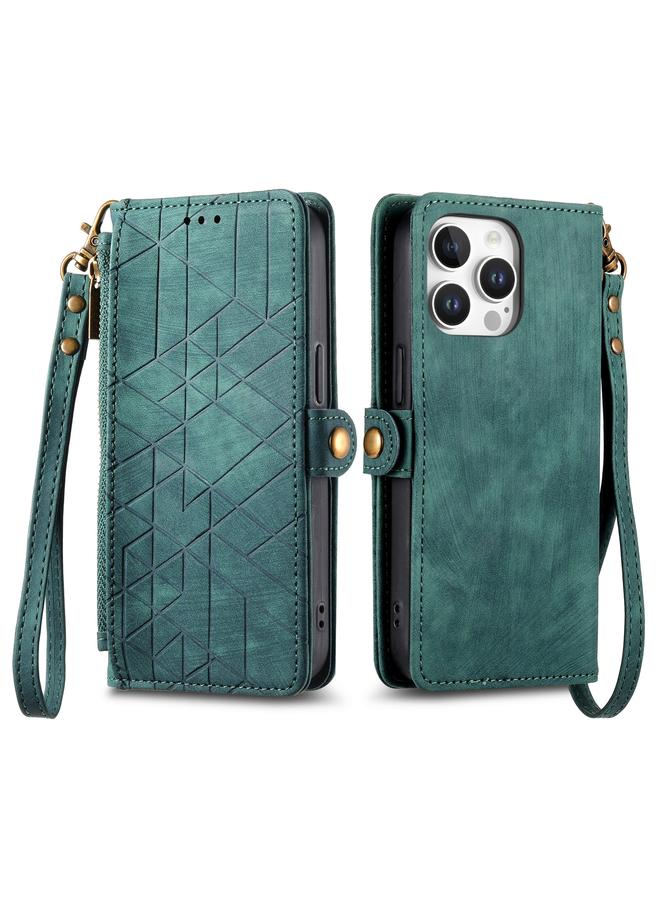 S-TOP Case For iPhone 16 Pro Geometric Zipper Wallet Side Buckle Leather Phone Case - Image 2